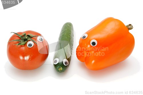 Image of Funny tomato, cucumber and bellpepper isolated