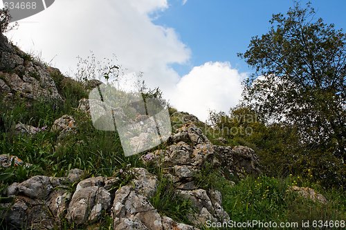 Image of Rocky hill slope in a cloudy day