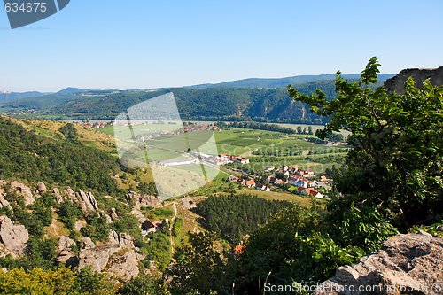Image of View of Danube valley and Durnstein town from the hill 