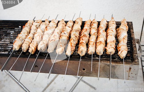 Image of Barbeque; turkey shashlik on brazier