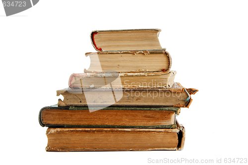 Image of Stack of old books seen from ends isolated 