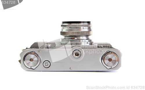 Image of Vintage 35mm film rangefinder camera  underside view isolated
