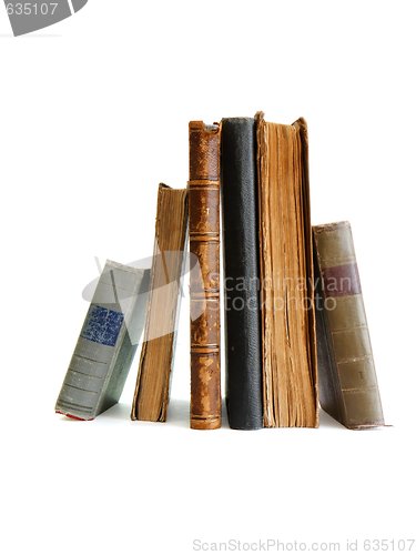 Image of Stack of old books standing isolated 