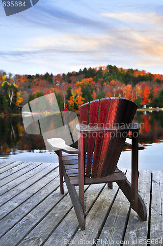 Image of Wooden dock on autumn lake