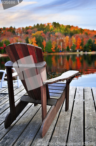 Image of Wooden dock on autumn lake