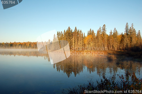 Image of An autumn's landscape with fog