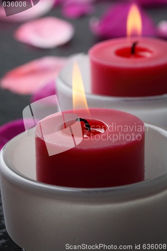 Image of Candle and flower petal decoration.