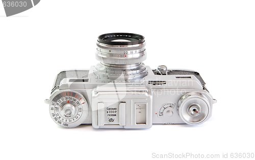 Image of Vintage 35mm film rangefinder camera top view isolated