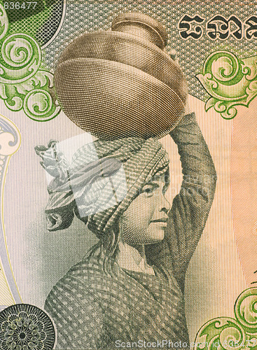 Image of Girl with Vessel on Head from Cambodia