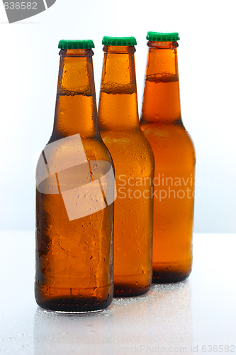 Image of Three beer bottles abreast