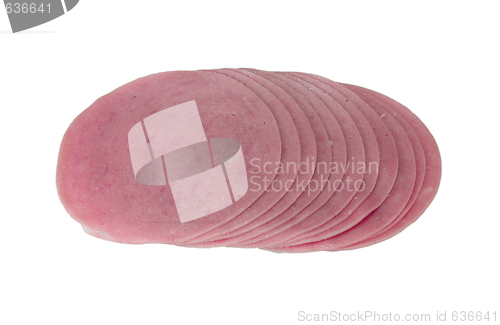Image of slices of ham isolated on the white background