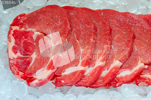 Image of fresh pork on board ready to cook ice storage