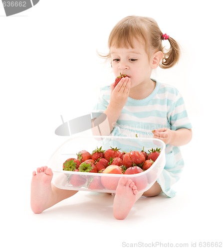 Image of little girl with strawberry