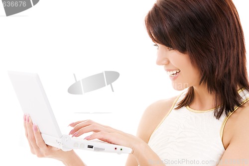 Image of happy woman with laptop computer