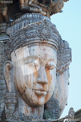 Image of Detail of wooden temple in Thailand