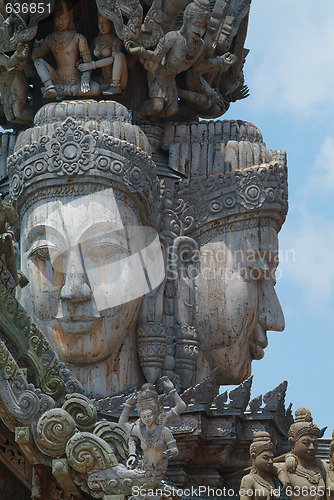 Image of Detail of wooden temple in Thailand