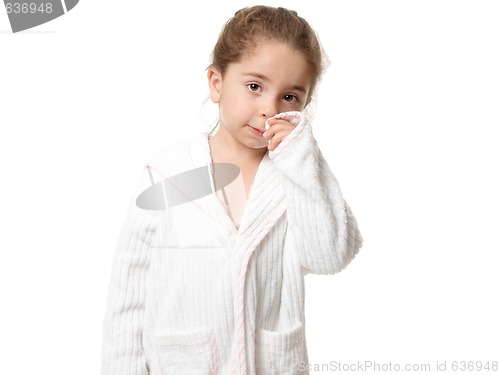 Image of Little girl in bathrobe