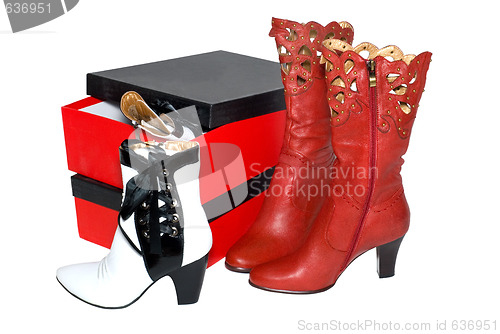 Image of Red and white boots