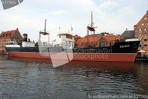 Image of Europe, Poland, Pomerania, Gdansk. Town view from Stara Motlawa River, morning