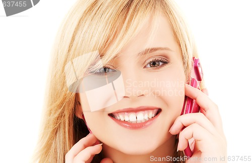 Image of happy girl with pink phone