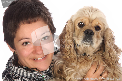 Image of Girl and american cocker spaniel 