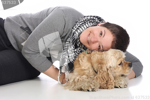 Image of Girl and american cocker spaniel 