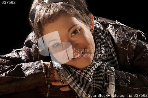 Image of beauty woman in leather jacket 
