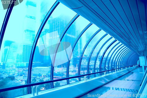 Image of glass geometric corridor of the modern building