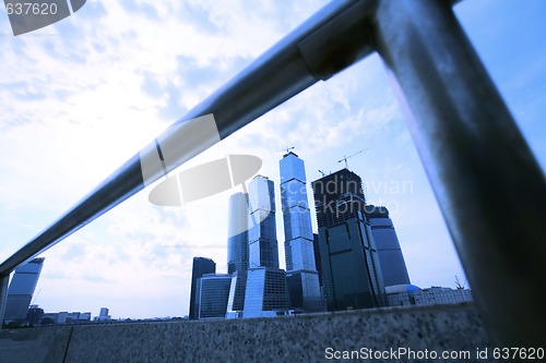 Image of modern buildings in evening Moscow