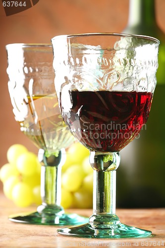 Image of Two Goblets, Grape and Bottle