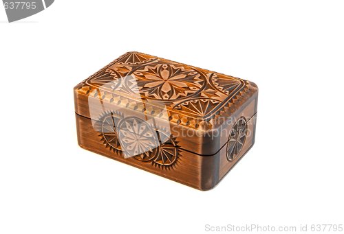 Image of Closed carved wooden casket isolated