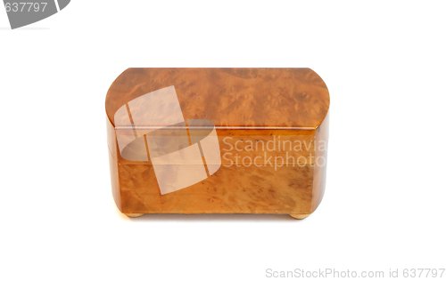 Image of Closed polished wooden casket  isolated