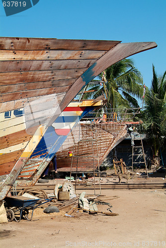 Image of Wooden ships at shipyard