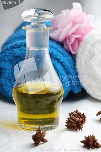 Image of Massage oil and towels.