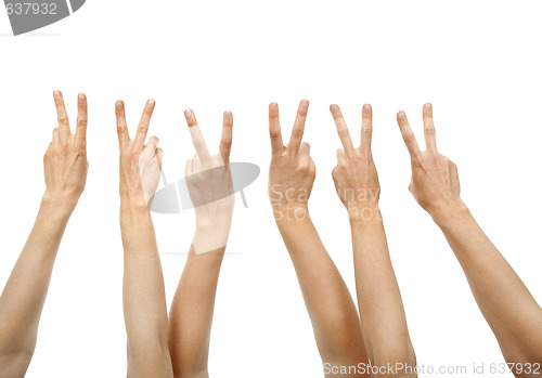 Image of Hands showing victory sign