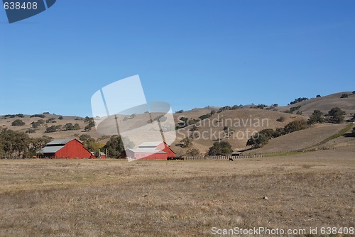 Image of Red barn & brown hills