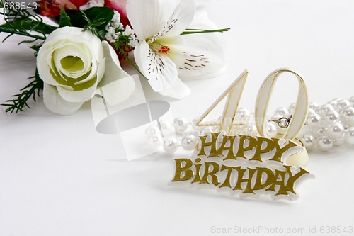 Image of 40th Birthday sign with pearls and silk rose