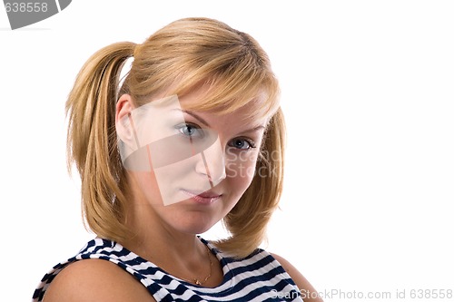 Image of young woman in striped vest 