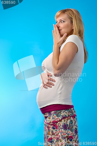 Image of happy surprised pregnant woman