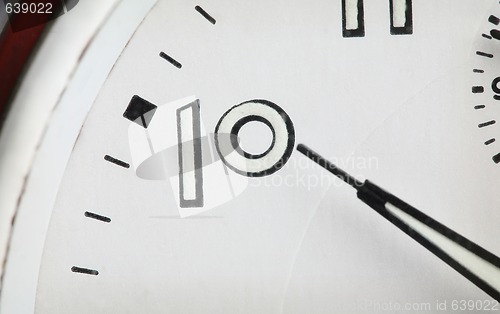 Image of Close-up of old analog alarm clock face.
