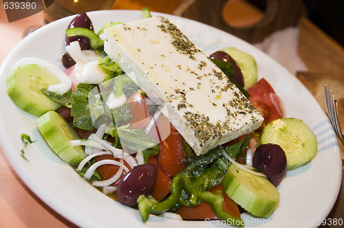 Image of greek salad in taverna restaurant