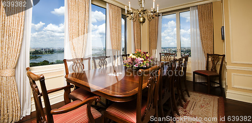 Image of penthouse dining room with view new york city