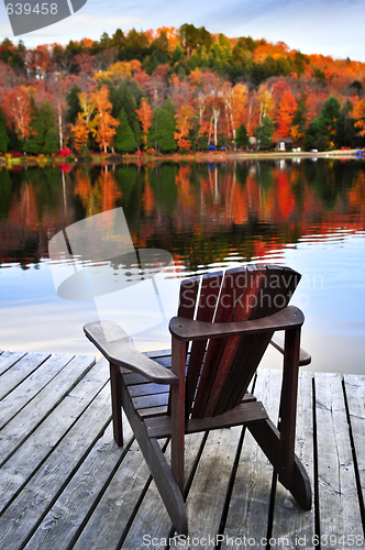 Image of Wooden dock on autumn lake