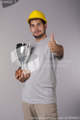 Image of Happy worker with big cup