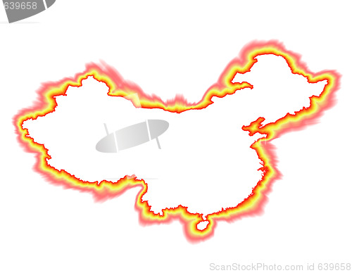 Image of Fiery Outlined Map of China