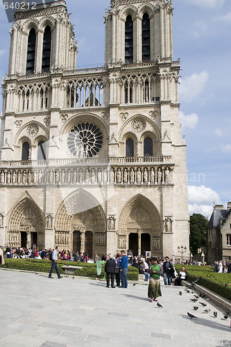 Image of editorial tourists at Notre Dame Cathedral Paris France