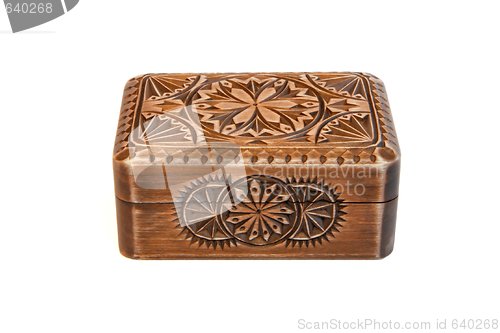Image of Closed carved wooden casket isolated