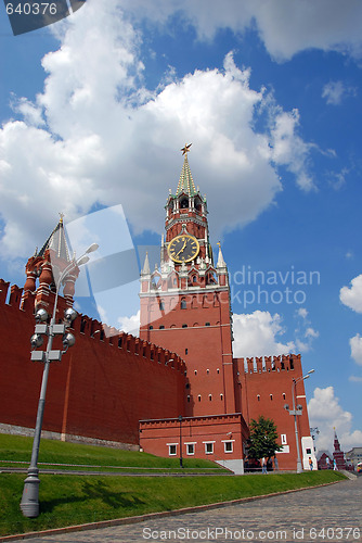 Image of The Kremlin Spasskaya tower on Red Square in Moscow