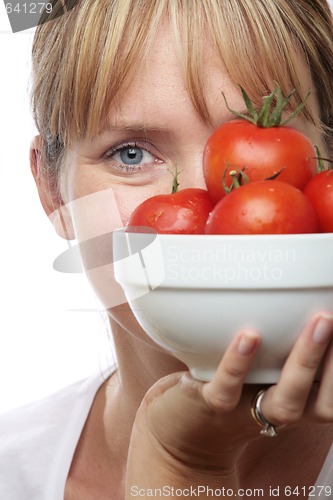 Image of Woman with Bowl of Tomatoes