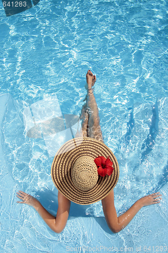 Image of Women with Hat in Pool